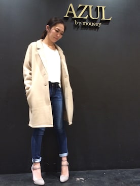 「AZUL by moussy（アズールバイマウジー）のアイテム（その他アウター）」を使った、tsukino adachiさん（レディース・160cm）の冬コーディネート