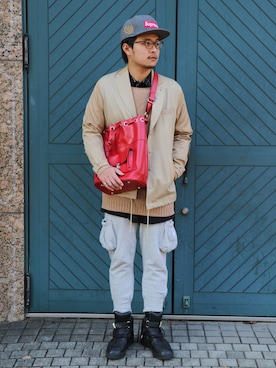 「ウールシャツ」｜「アイテム（ブルゾン）」を使った、TOMOYAさん（メンズ・180cm）の冬コーディネート