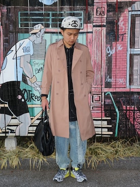 「ウールシャツ」｜「アイテム（トレンチコート）」を使った、TOMOYAさん（メンズ・180cm）の冬コーディネート