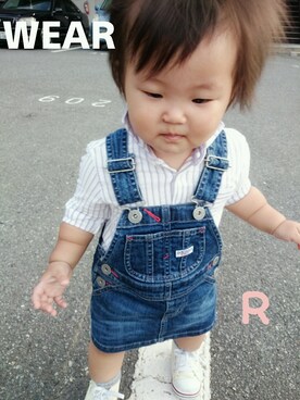 「服バカ」｜「アイテム（オールインワン・サロペット）」を使った、RiRiKaさん（キッズ・70cm）の夏コーディネート