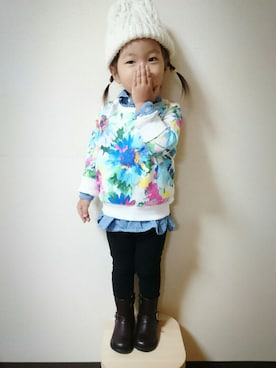 「アイテム（シャツワンピース）」を使った、RiRiKaさん（キッズ・90cm）の秋コーディネート