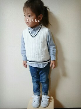 「2歳3ヶ月」｜「アイテム（ベスト）」を使った、RiRiKaさん（キッズ・90cm）の秋コーディネート