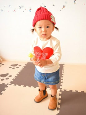 「earth（アース）のアイテム（帽子）」を使った、☻⋆*✩   yume     ☻⋆*✩さん（キッズ・70cm）の秋コーディネート