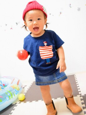 「earth（アース）のアイテム（帽子）」を使った、☻⋆*✩   yume     ☻⋆*✩さん（キッズ・70cm）の秋コーディネート