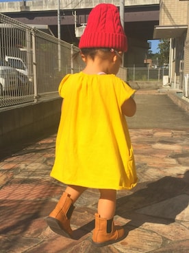 「earth（アース）のアイテム（帽子）」を使った、☻⋆*✩   yume     ☻⋆*✩さん（キッズ・70cm）の秋コーディネート