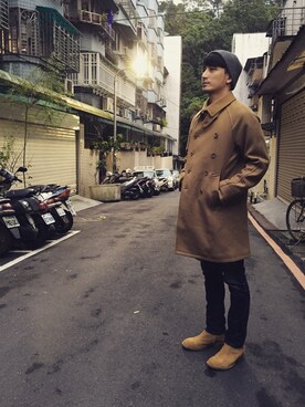 「nonnative（ノンネイティブ）のアイテム（ピーコート）」を使った、彭博劭さん（メンズ・175cm）の冬コーディネート