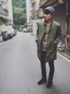 「nonnative（ノンネイティブ）のアイテム（モッズコート）」を使った、彭博劭さん（メンズ・175cm）の冬コーディネート