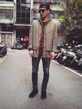 「nonnative（ノンネイティブ）のアイテム（ミリタリージャケット）」を使った、彭博劭さん（メンズ・175cm）の春コーディネート