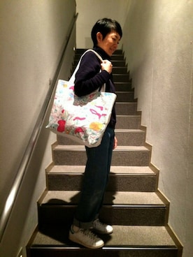 「ROOTOTE（ルートート）のアイテム（バッグ）」を使った、ROOTOTE  STAFFさん（レディース・155cm）の秋コーディネート