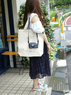 「カメラ女子」｜「アイテム（トートバッグ）」を使った、ROOTOTE  STAFFさん（レディース・152cm）の夏コーディネート