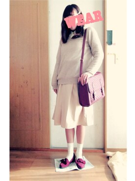 kankichiさんの「【FEMININE】タイプライターボリュームスカート」を使ったコーディネート