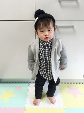 「アイテム（ロンパース、ブラック系）」を使った、Ｋ×Ｓ˙ᵕ˙♡さん（キッズ・70cm）の春コーディネート