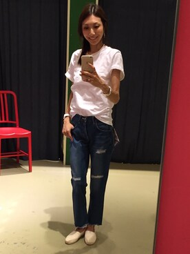 「B:MING by BEAMS（ビーミングバイビームス）のLee×B:MING / 別注SLIMクラッシュデニム（デニムパンツ）」を使った、Risa Wadaさん（レディース・161cm）の夏コーディネート