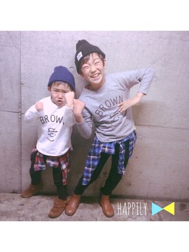「きょうだい」｜「アイテム（ニットキャップ/ビーニー）」を使った、happilyさん（キッズ・110cm）の春コーディネート