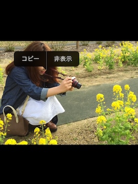 「カメラ女子」｜「アイテム（デニムジャケット）」を使った、ちーさん（レディース・147cm）の春コーディネート