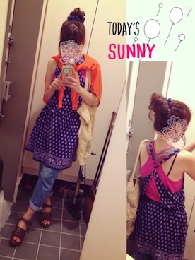 「ジャパンブルー」｜「アイテム（サンダル）」を使った、amikoさん（レディース・153cm）の夏コーディネート