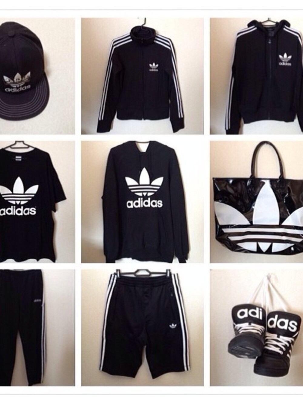 「black、Tシャツ、adidas、アディダス、ジェレミースコット、JEREMY SCOTT、adidas Originals by JEREMY SCOTT、adidas originals、coordinate、JEREMYSCOTT」｜「adidas Originalsのアディダス オリジナルス トレフォイル フーディ パーカ adidas Originals ADI TREFOIL HOODIE（パーカー、ブラック系）」を使った、unaさん（メンズ・169cm）の夏コーディネートの1枚目の写真