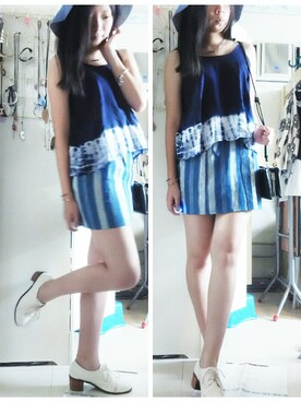「blue」｜「アイテム（ベスト）」を使った、hollylailyさん（レディース・160cm）の夏コーディネート