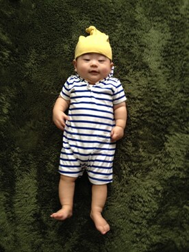 「PETIT BATEAU（プチバトー）のアイテム（つなぎ/オールインワン）」を使った、kenさん（キッズ・70cm）の夏コーディネート