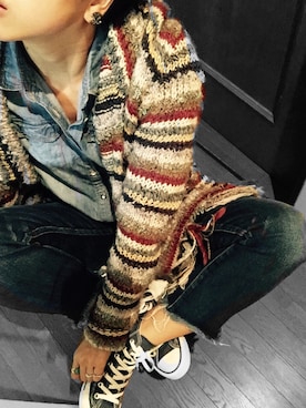 「Ungrid（アングリッド）のインディゴフレイドヘムストスリ（デニムパンツ）」を使った、uiさん（レディース・164cm・20代）の秋コーディネート