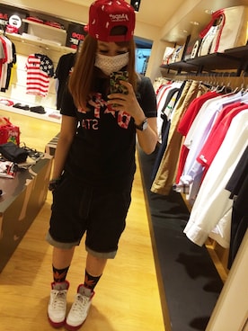 「aj5」｜「アイテム（キャップ）」を使った、珊珊💖さん（レディース・154cm）の夏コーディネート