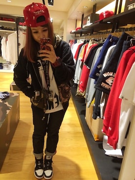 「Bape」｜「アイテム（スタジャン）」を使った、珊珊💖さん（レディース・154cm）の春コーディネート