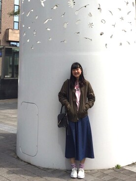 「しまむら（シマムラ）のアイテム（その他アウター、グリーン系）」を使った、haruさん（レディース・167cm）の春コーディネート