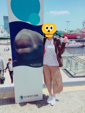「GU（ジーユー）のアイテム（Tシャツ/カットソー、ホワイト系）」を使った、haruさん（レディース・167cm）の春コーディネート