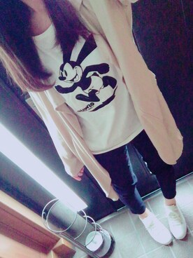 「しまむら（シマムラ）のアイテム（Tシャツ/カットソー、ホワイト系）」を使った、haruさん（レディース・167cm）の春コーディネート
