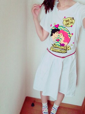 「GU（ジーユー）のアイテム（スカート、ホワイト系）」を使った、haruさん（レディース・167cm）の夏コーディネート