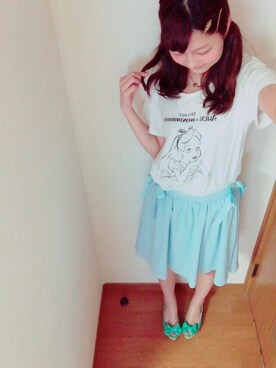 「しまむら（シマムラ）のアイテム（Tシャツ/カットソー、ホワイト系）」を使った、haruさん（レディース・167cm）の夏コーディネート