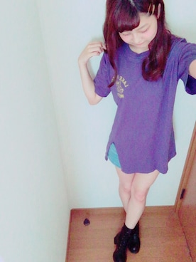 「Rodeo Crowns（ロデオクラウンズ）のアイテム（Tシャツ/カットソー、ブルー系）」を使った、haruさん（レディース・167cm）の夏コーディネート