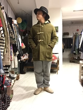 「Engineered Garments（エンジニアードガーメンツ）のアイテム（ダッフルコート）」を使った、松尾 雅史さん（メンズ・171cm）の秋コーディネート