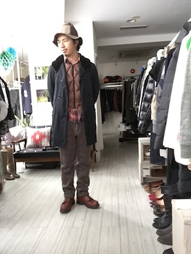 「Engineered Garments（エンジニアードガーメンツ）のアイテム（ダウンジャケット/コート）」を使った、松尾 雅史さん（メンズ・171cm）の冬コーディネート