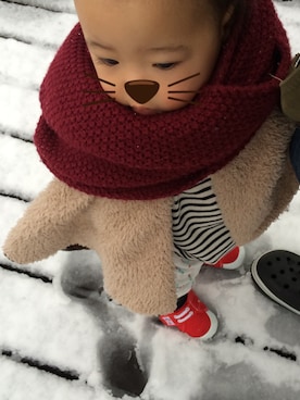 「Handmade（ハンドメイド）のアイテム（ポンチョ）」を使った、amnさん（キッズ・70cm）の冬コーディネート