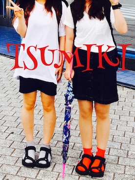 「オーソリティのアイテム（サンダル、ブラック系）」を使った、つみき。さん（レディース）の夏コーディネート