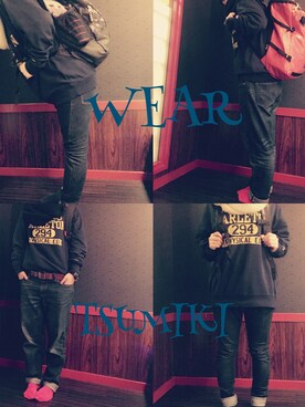 「UNIQLO（ユニクロ）のアイテム（デニムパンツ、ブルー系）」を使った、つみき。さん（レディース）の冬コーディネート