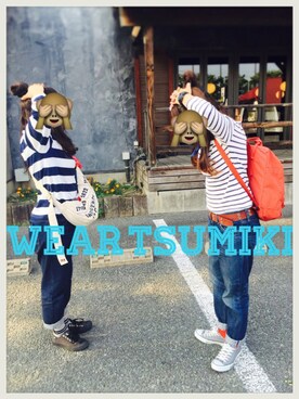 「w closet（ダブルクローゼット）のアイテム（デニムパンツ、ブルー系）」を使った、つみき。さん（レディース）の春コーディネート