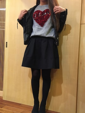 「スパンコール」｜「アイテム（ライダースジャケット）」を使った、♦︎elli♦︎さん（レディース・162cm）の冬コーディネート
