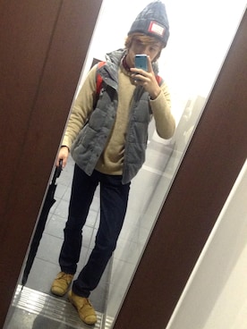 「しまむら（シマムラ）のアイテム（ニットキャップ/ビーニー）」を使った、加藤永遠さん（メンズ・180cm）の秋コーディネート