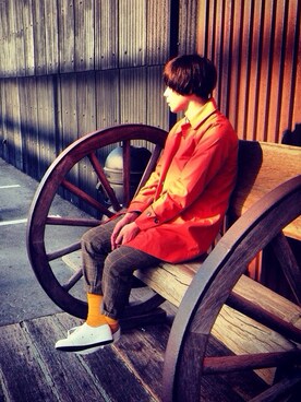 「Design Tshirts Store graniph（デザイン　ティーシャツ　ストア　グラニフ）のアイテム（ステンカラーコート）」を使った、COPE(コペ)さん（メンズ・174cm）の秋コーディネート