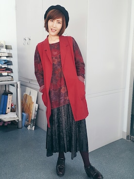 「VINTAGE（ヴィンテージ）のアイテム（ダウンベスト）」を使った、Sandy_Yauさん（レディース・157cm）の冬コーディネート