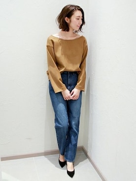 「ハイウエストデニム」｜erikaさん（レディース・162cm）の冬コーディネート