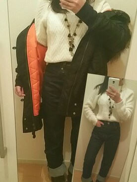 「free'smartのアイテム（ニット/セーター、ホワイト系）」を使った、Yukiko.Aさん（レディース・149cm）の冬コーディネート