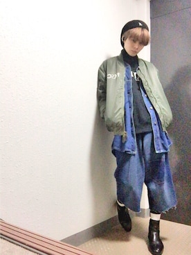 「アイテム（ミリタリージャケット、ブラウン系）」を使った、xxton666さん（メンズ・170cm）の冬コーディネート