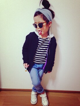 「ボーダーTシャツ」｜Nai.85さん（キッズ・100cm）の春コーディネート