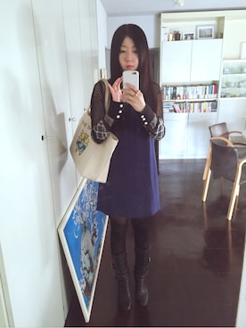 「mame（マメ）のアイテム（ワンピース、ブルー系）」を使った、naomiさん（レディース）の秋コーディネート