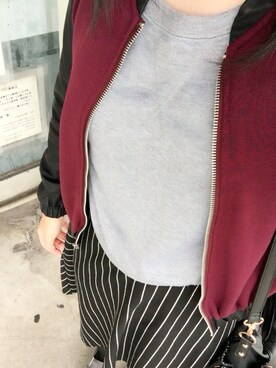 「ひざ丈スカート」｜「アイテム（ブルゾン）」を使った、yui☺︎さん（レディース・160cm）の秋コーディネート