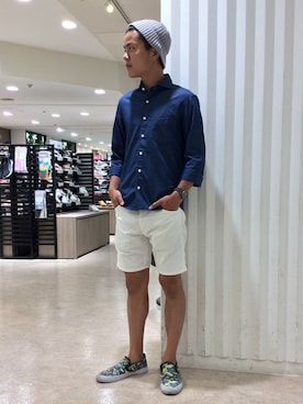 「ニットキャップ」｜「アイテム（キャップ）」を使った、ヒロフミさん（メンズ・169cm）の夏コーディネート