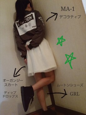 「オーガンジー」｜「アイテム（その他アウター）」を使った、ゆかぽめ。さん（レディース・158cm）の春コーディネート